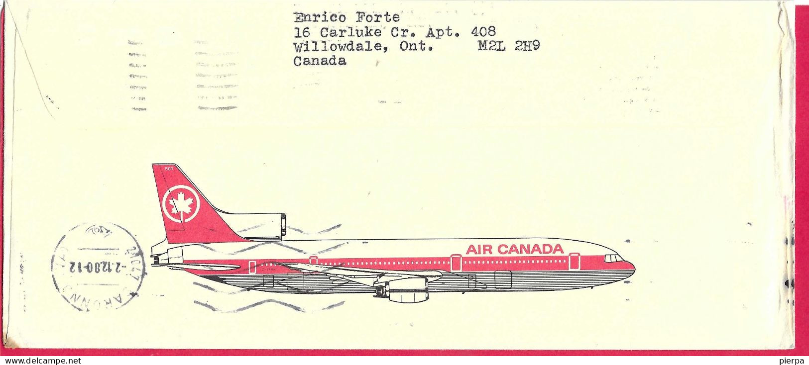 CANADA - BUSTA INTESTATA AIR CANADA - ANNULLO " POSTES CANADA POST*24.XI. 1980" SU BUSTA COMMERCIALE - Poste Aérienne