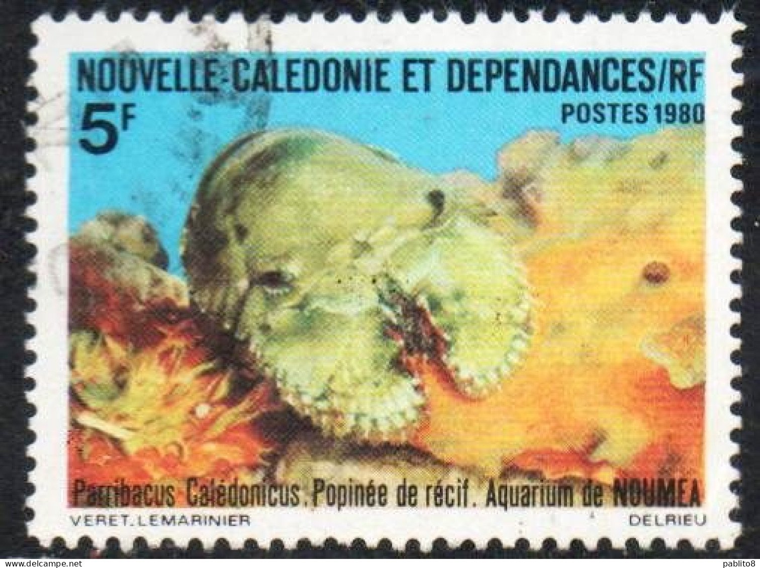 NOUVELLE CALEDONIE NEW NUOVA CALEDONIA 1980 NOUMEA AQUARIUM CRUSTACEA PARRIBACUS CALEDONICUS 5fr OBLITERE' USED USATO - Gebraucht