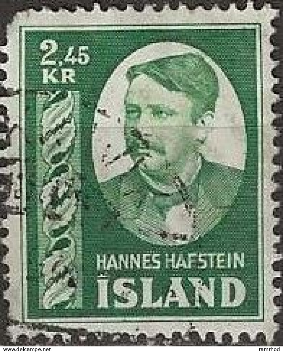 ICELAND 1954 50th Anniv Of Appointment Of Hannes Hafstein As 1st Native Minister Of Iceland - 2k.45 Hannes Hafstein FU - Oblitérés