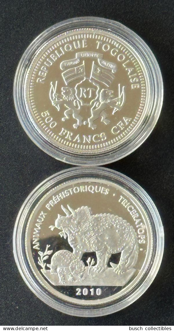 Togo 2010 - 500 Francs CFA Silver Argent Silber Animaux Préhistoriques Tricératops Dinosaur Dinosaure Dinosaurier - Togo