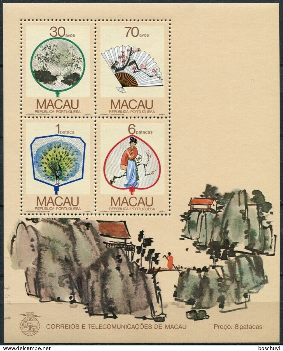 Macau, 1987, Painted Fans, MNH, Michel Block 6 - Blocks & Sheetlets