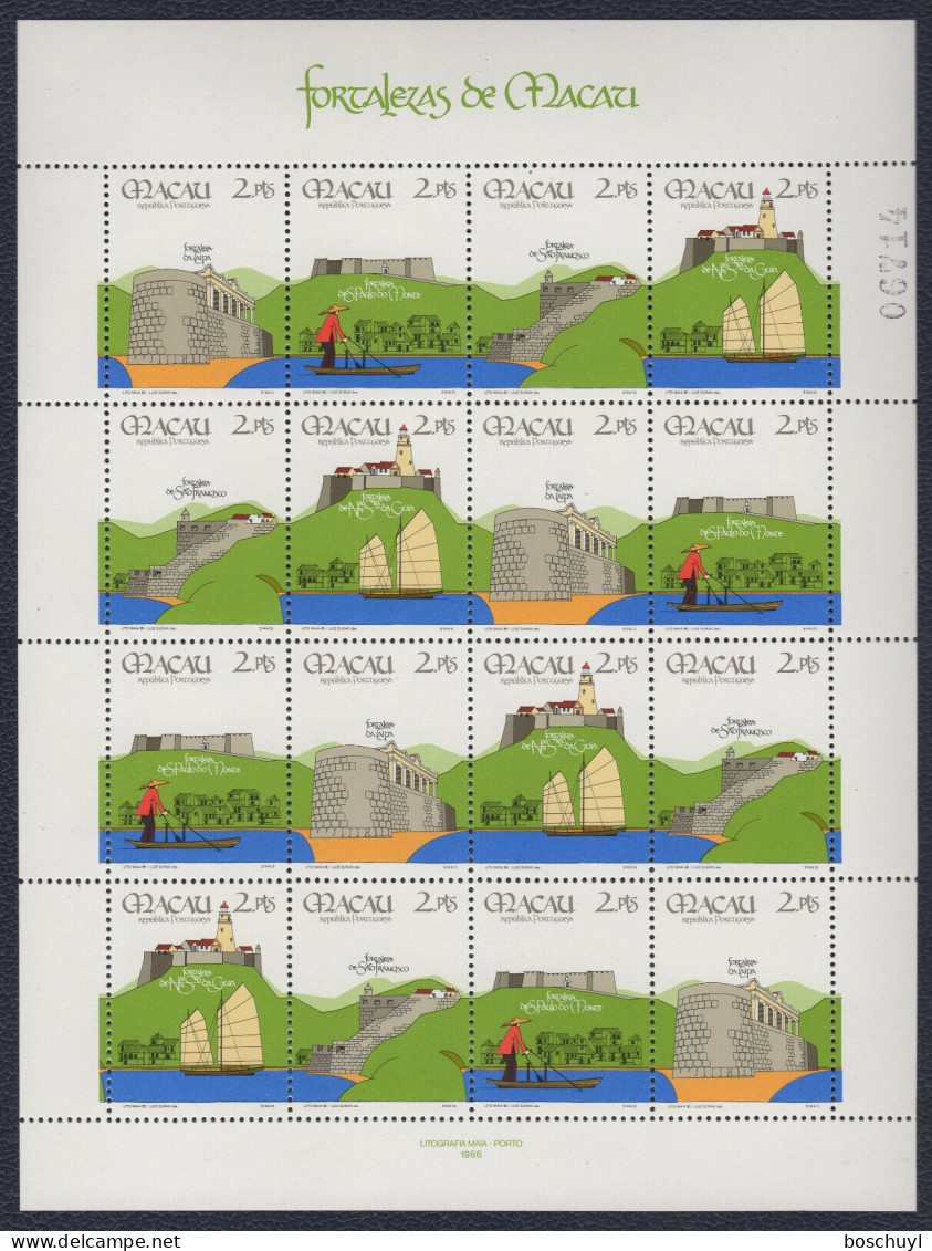 Macau, 1986, Fortresses, Castles, MNH Sheet, Michel 562-565 - Blocs-feuillets