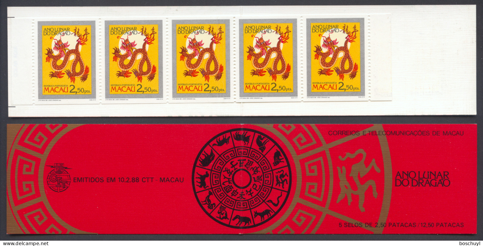 Macau, 1988, Year Of The Dragon, Chinese New Year, MNH Booklet, Michel MH 588C - Cuadernillos