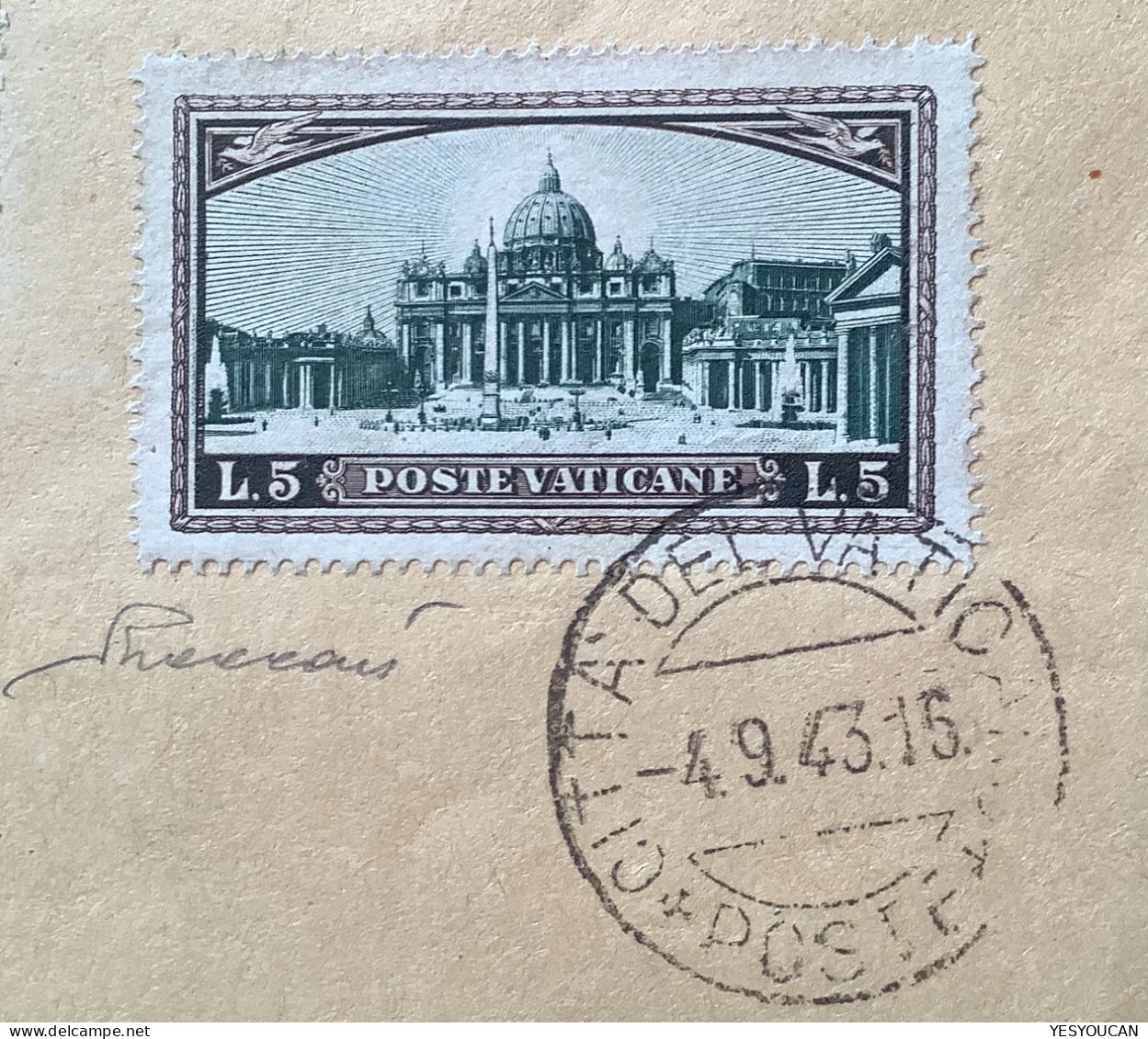 Sa.32 1933 5L 1943 Lettera EXPRÈS (Vatican Vaticano Cover Espresso Italia Italy Express Vaccari - Lettres & Documents