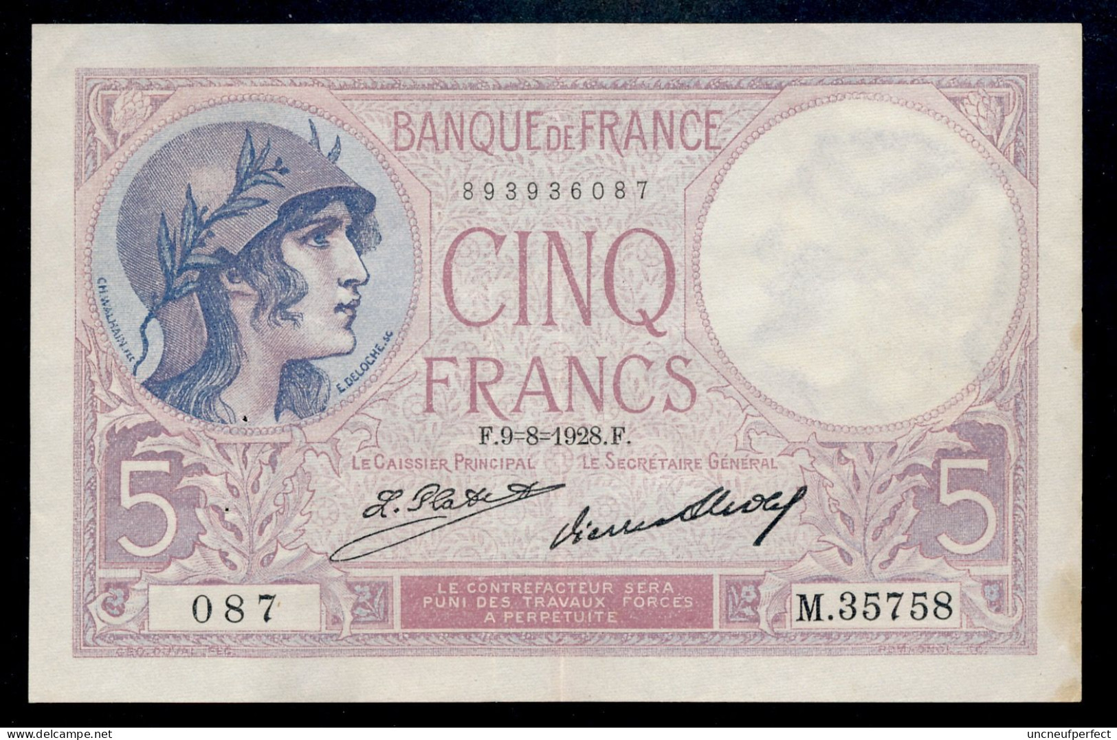 5 Francs 9.8.1928 SUP+ XF+  Fay 03-12 - 5 F 1917-1940 ''Violet''