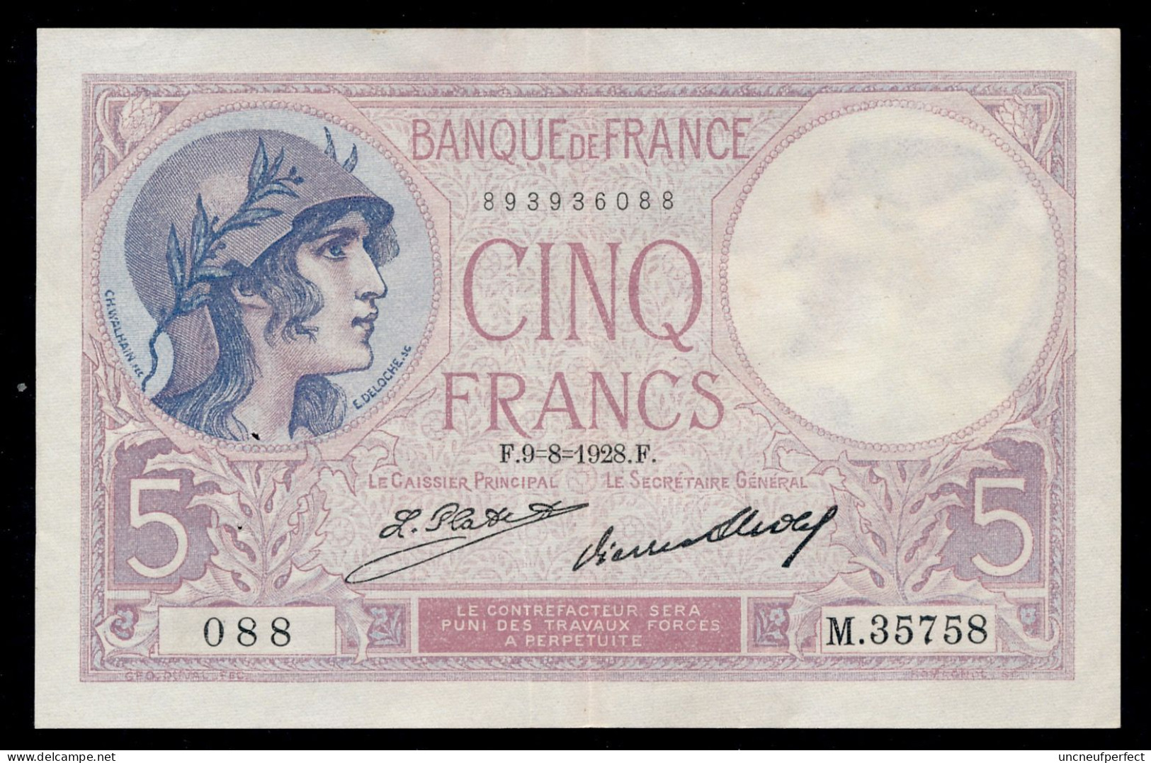 5 Francs 9.8.1928 SUP+   Fay 03-12 - 5 F 1917-1940 ''Violet''