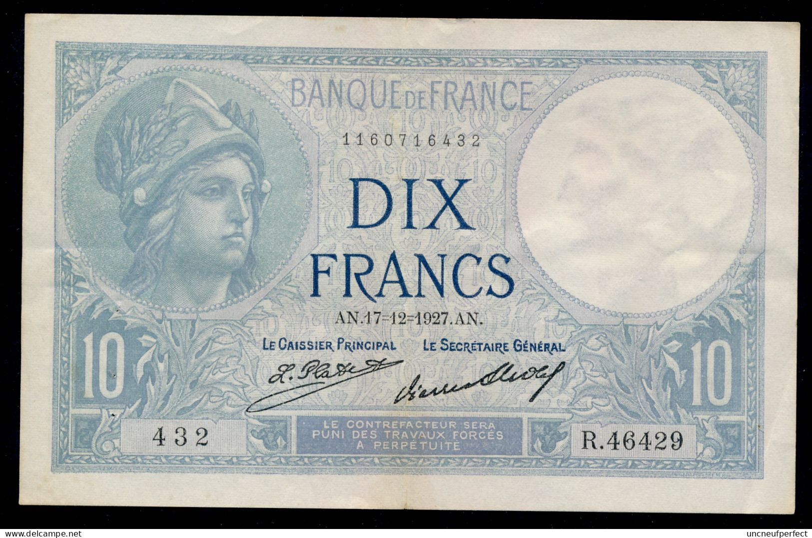 10 Francs 1927 Fay- F.06-12a SUP - 10 F 1916-1942 ''Minerve''