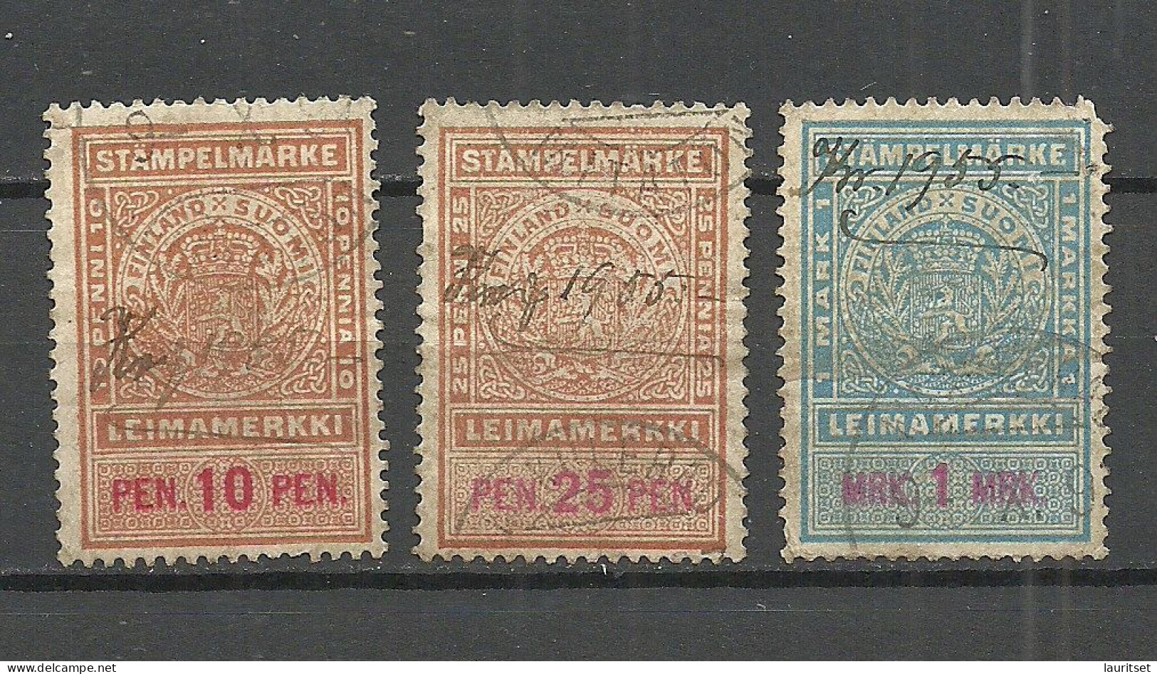 FINLAND FINNLAND - 3 Alte Stempelmarken Revenue Documentary Tax Taxe O - Revenue Stamps