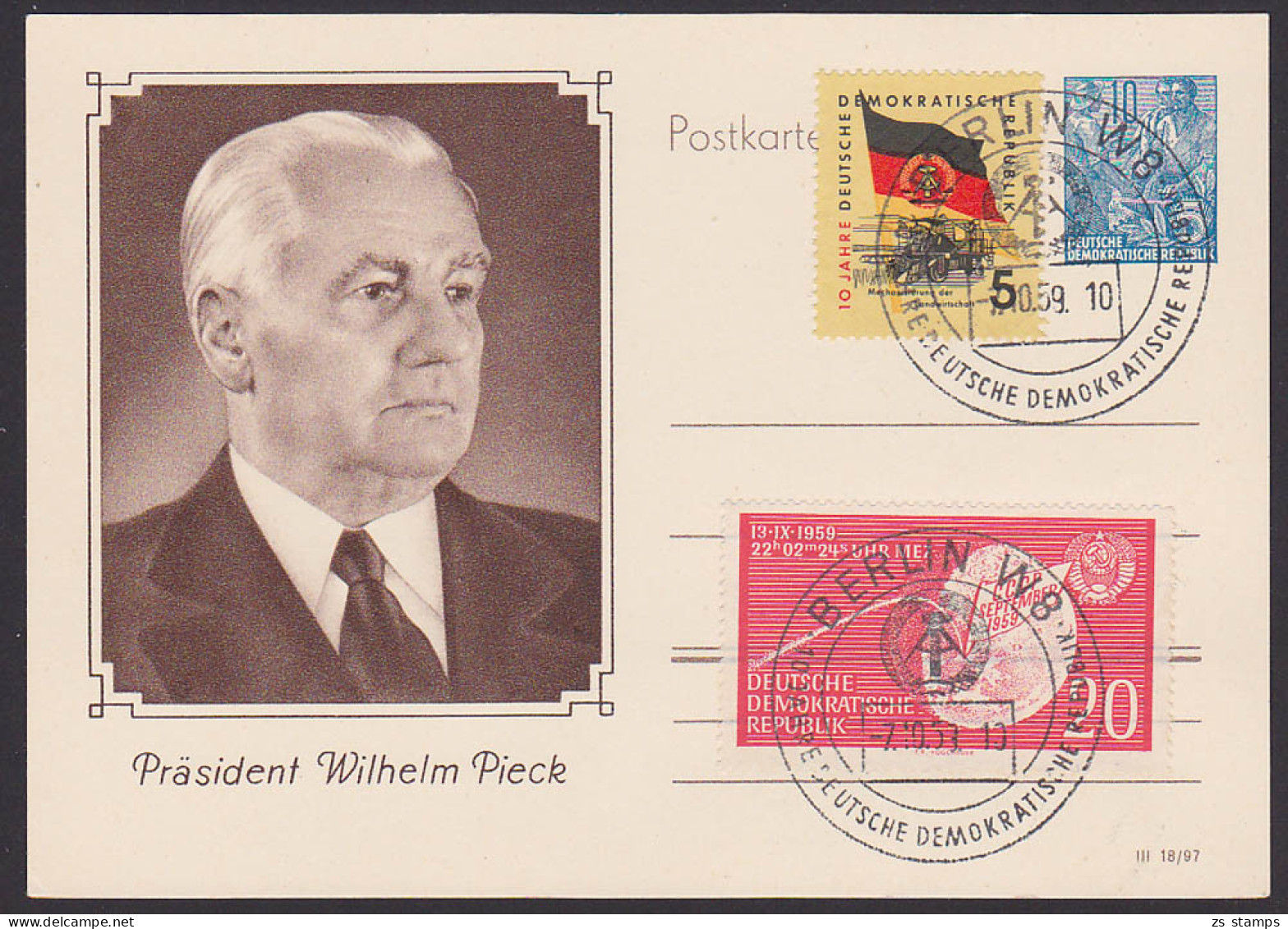 DDR 10 Jahre Deutsche Demokratische Republik Auf GA Bildpostkarte Wilhelm Pieck - Postcards - Used