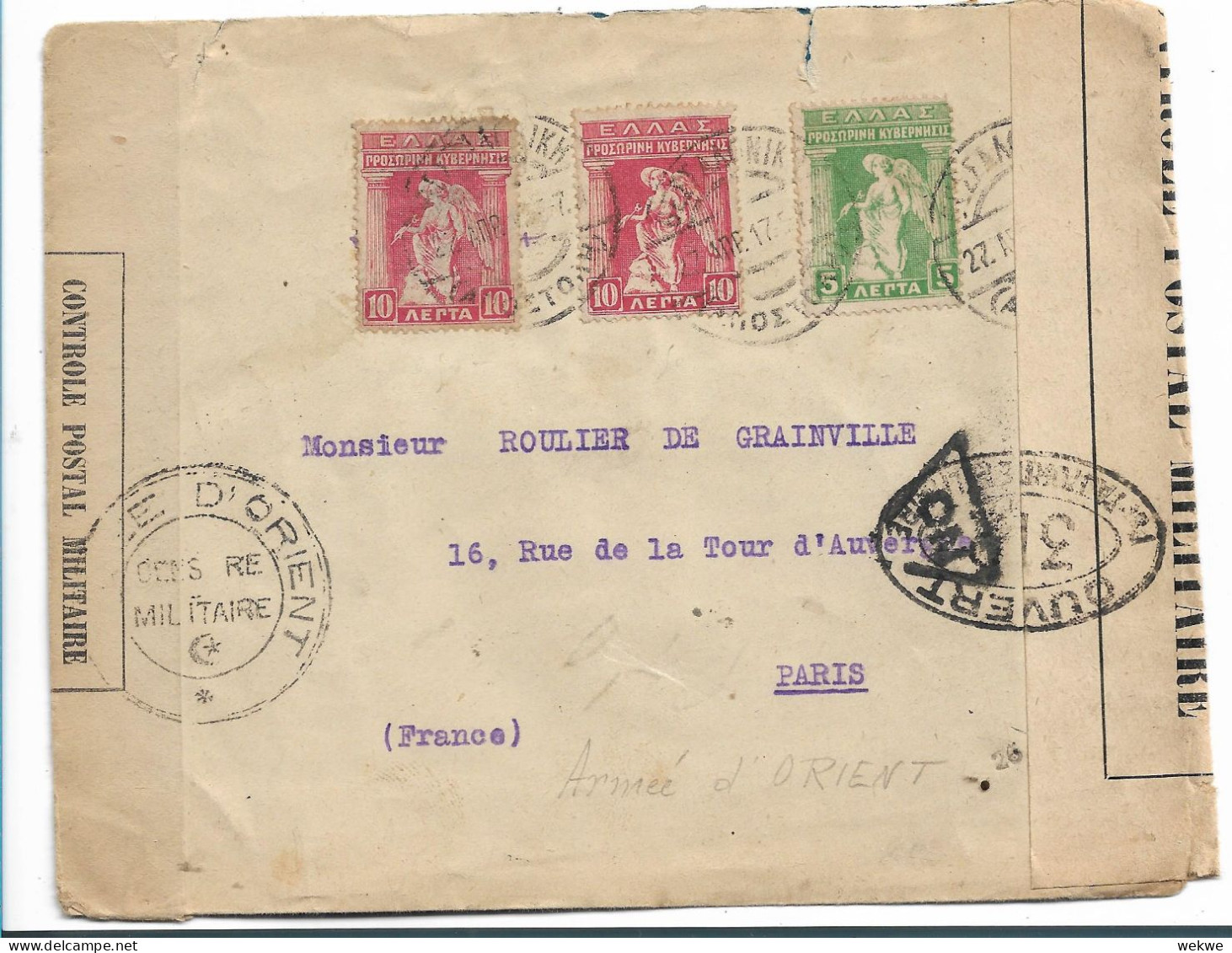 GRIECHENLAND 020 / Französische Armee Im Orient, Mehrfach Zensiert, 1917 - Cartas & Documentos