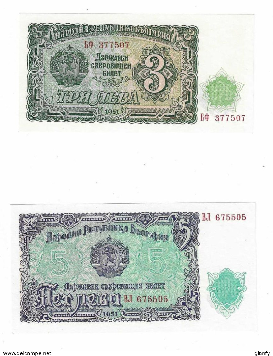 BULGARIA 2 BANCONOTE 3 LEVA 1951 - 5 LEVA 1951 - Bulgarie