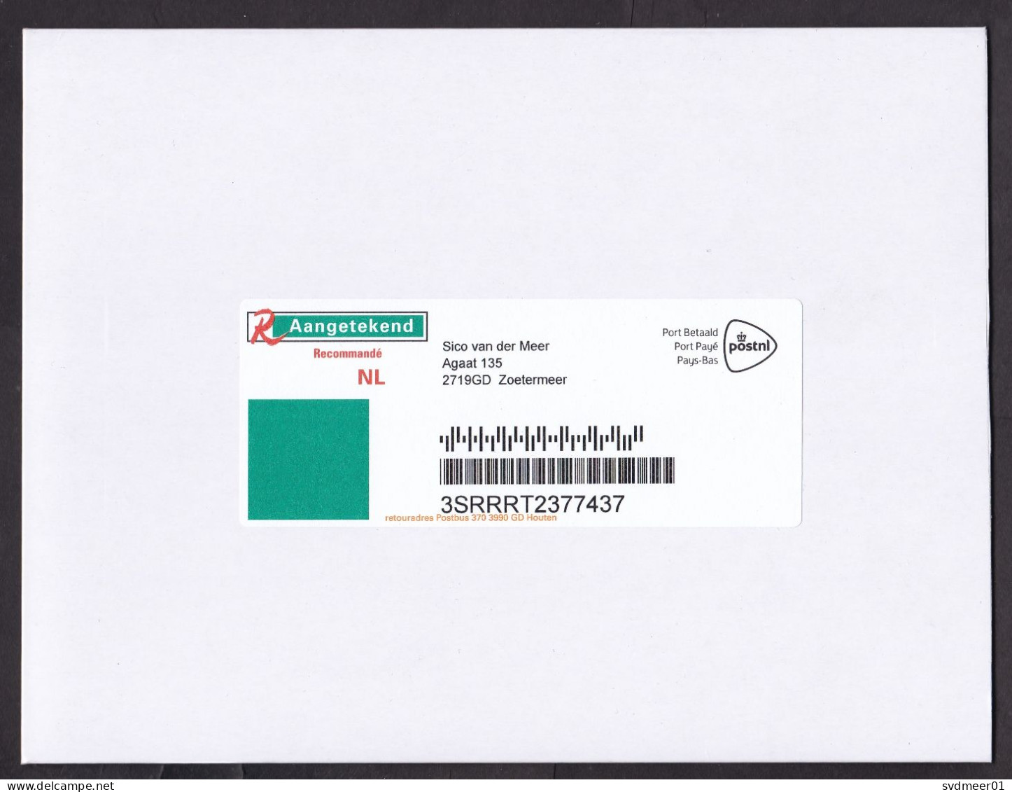 Netherlands: Registered Cover, 2023, Postage Paid, Uncommon R-label Imprinted In Address Label (traces Of Use) - Lettres & Documents