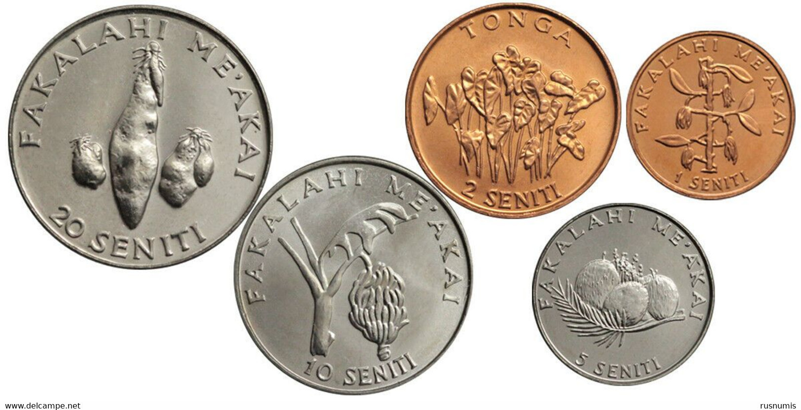 TONGA 5 COINS SET 1 - 2 - 5 - 10 - 20 SENITI FAO F.A.O 2002 - 2005 UNC - Tonga