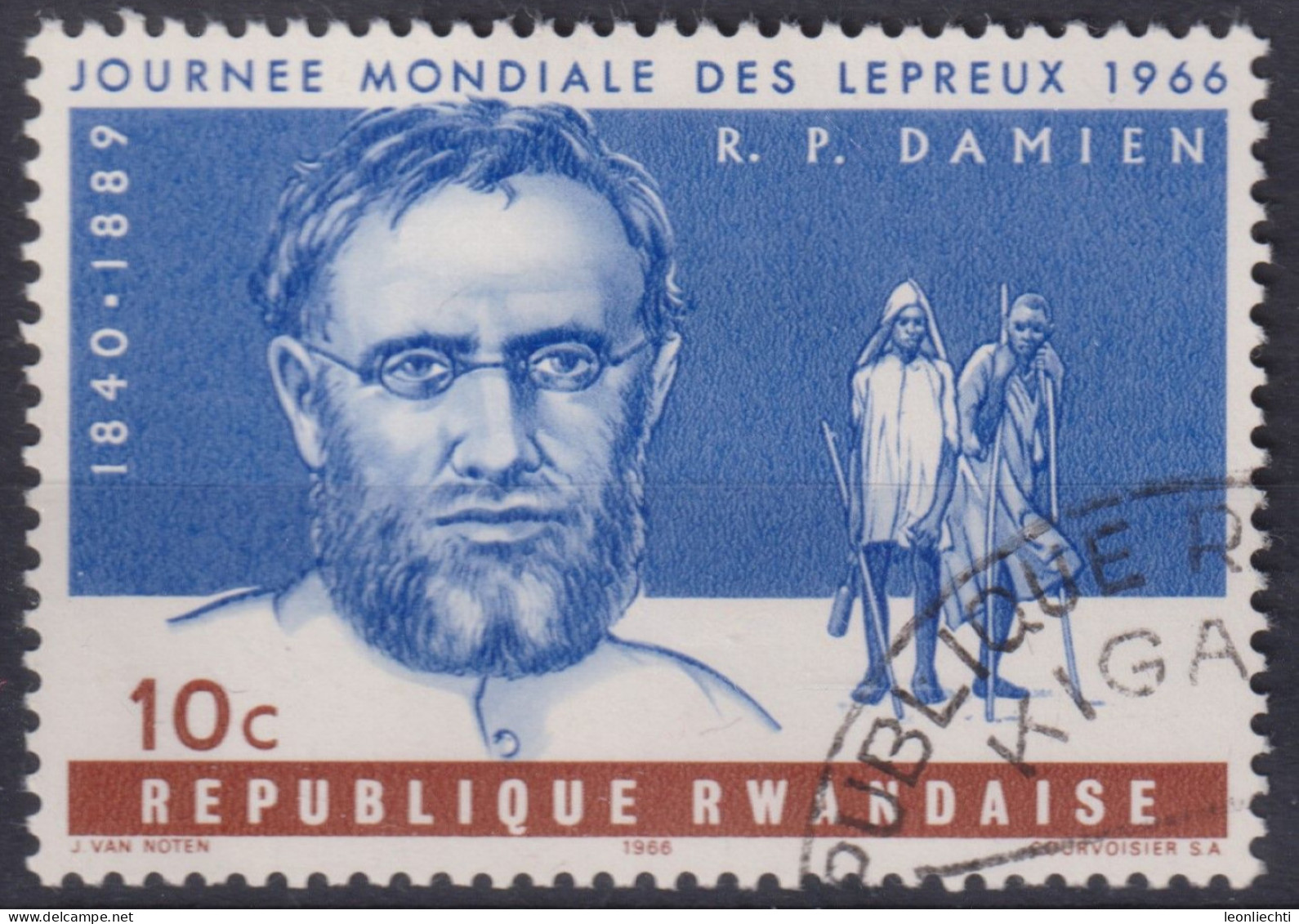 1966 Ruanda ,Mi:RW 143A, Sn:RW 143, Yt:RW 134, Pater Joseph Damien, Welt-Lepra-Tag - Usados