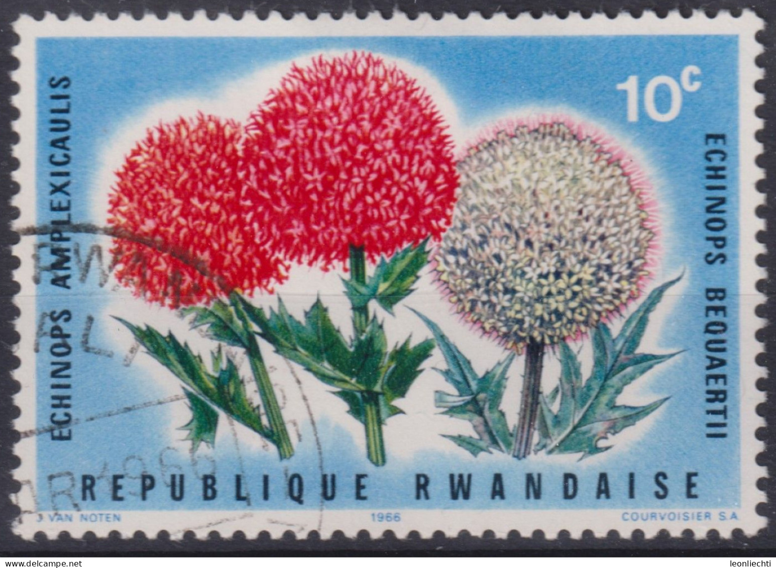 1966 Ruanda, Mi:RW 157A, Sn:RW 151, Yt:RW 148, Echinops Amplexicaulis, Blumen - Usati