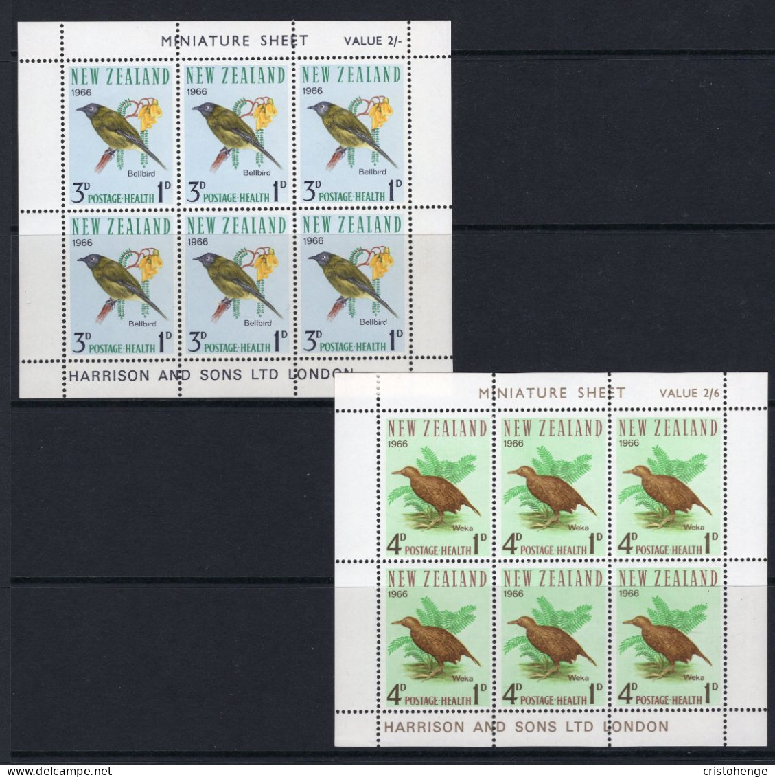 New Zealand 1966 Health - Birds MS Set Of 2 MNH (SG MS841) - Nuevos