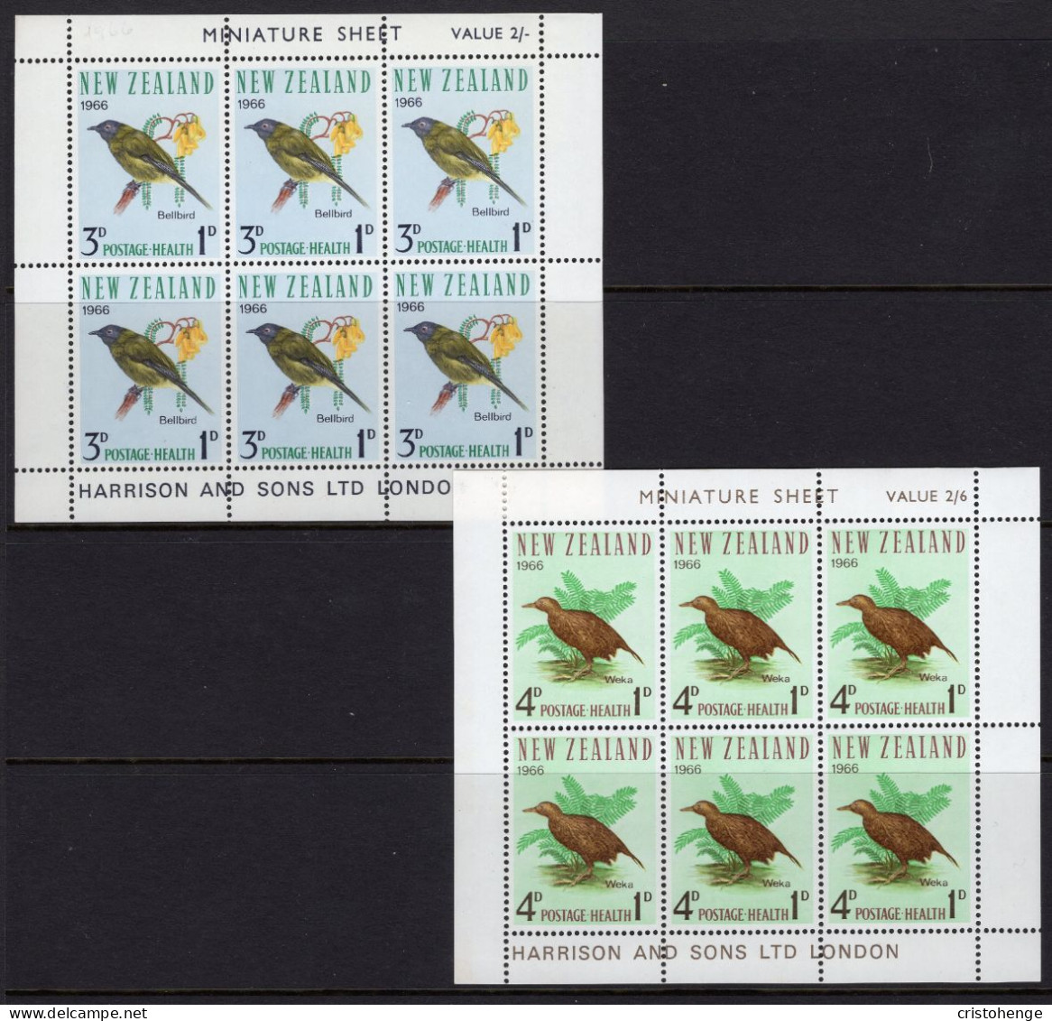 New Zealand 1966 Health - Birds MS Set Of 2 MNH (SG MS841) - Nuevos