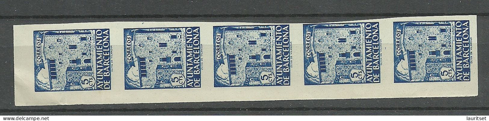 SPAIN Spanien Espana 1943 Ayuntamiento De Barcelona Imperforated As 5-stripe MNH PROOF? - Barcelona