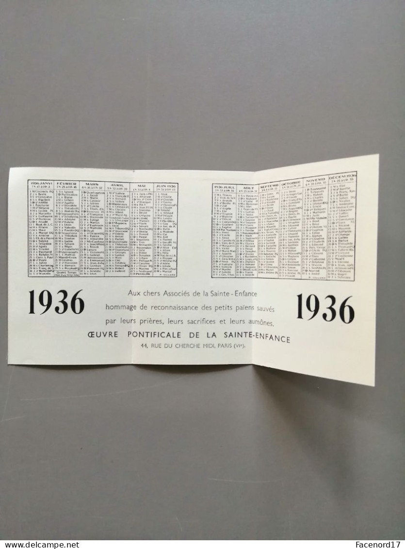 Calendrier 1936 Oeuvre Pontificale De La Sainte-enfance - Petit Format : 1921-40