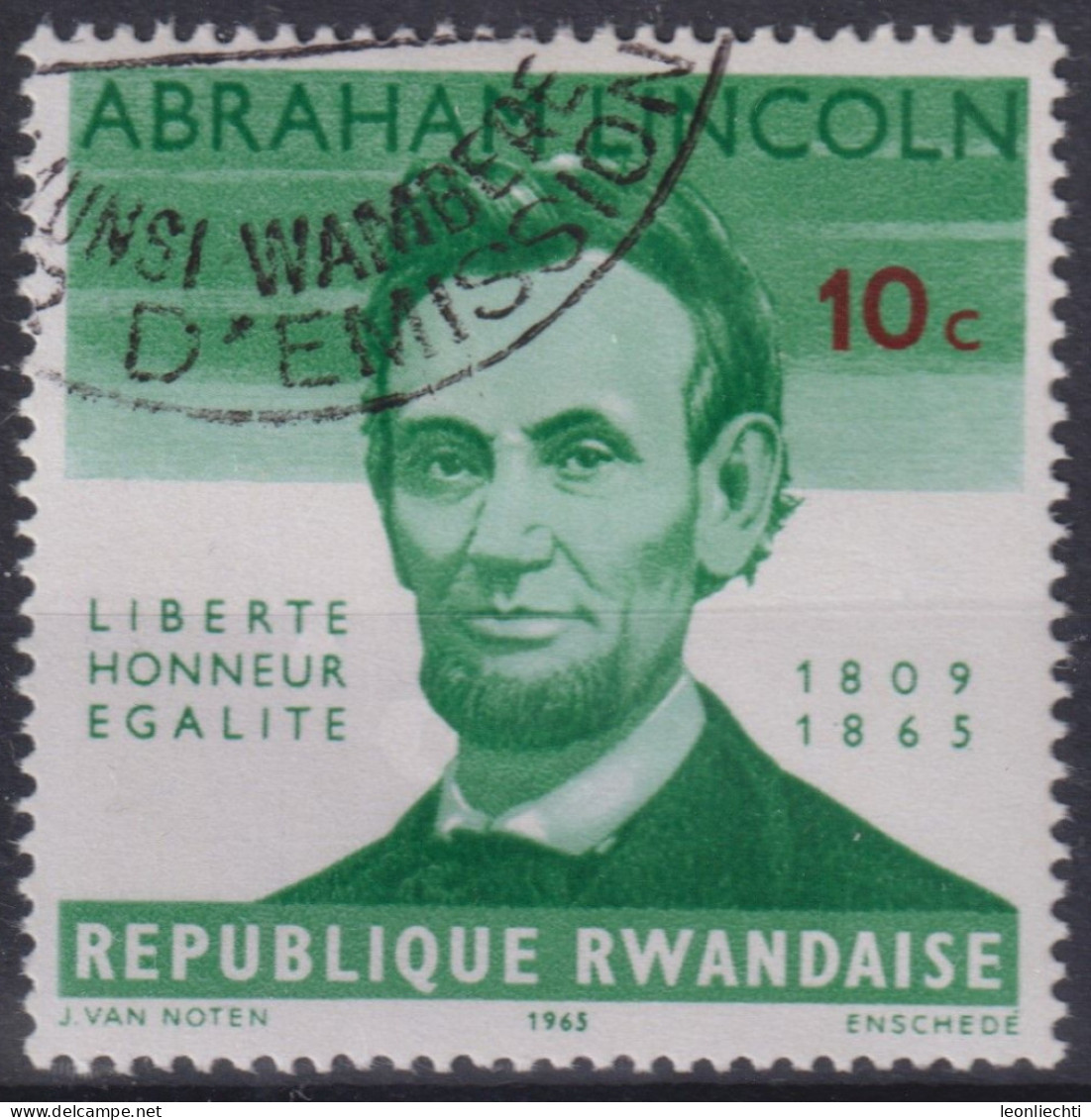 1965 Ruanda, Mi:RW 97A, Sn:RW 92, Yt:RW 92. Abraham Lincoln - Oblitérés