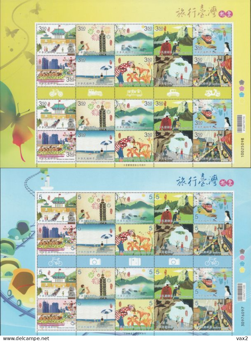 Taiwan 2011 S#4009-4010 Travel In Taiwan Full Sheet MNH Transport Train Cave Bicycle Automobile Bus Motorcycle Butterfly - Unused Stamps