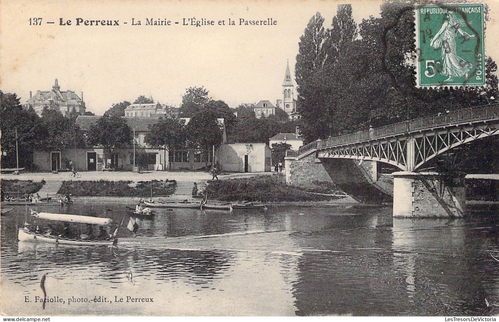 FRANCE - 94 - LE PERREUX - La Mairie - L'Eglise Et La Passerelle - Edit Faciolle -  Carte Postale Ancienne - Le Perreux Sur Marne