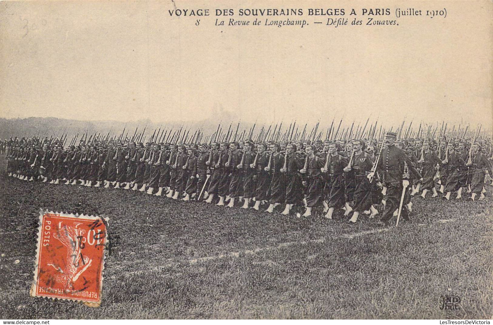 MILITARIA - Voyage Des Souverains Belges à Paris - La Revue De Longchamp - Défilé Des Zouaves - Carte Postale Ancienne - Régiments