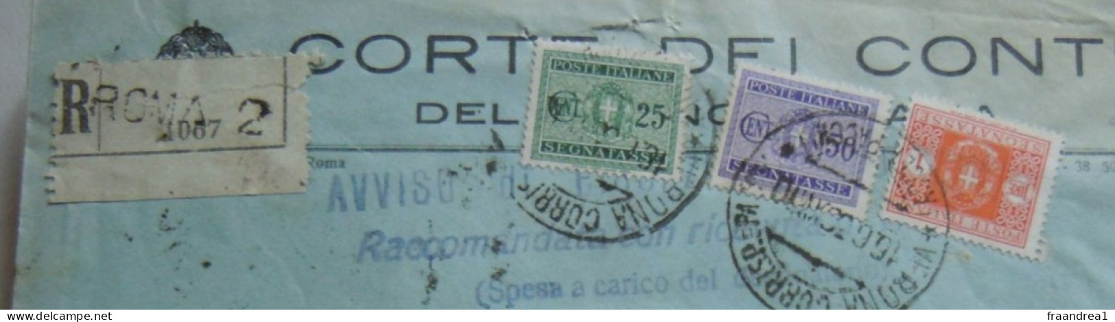 STORIA POSTALE   -#- 1939 RACCOMANDATA  VERONA CON SEGNATASSE - Strafport