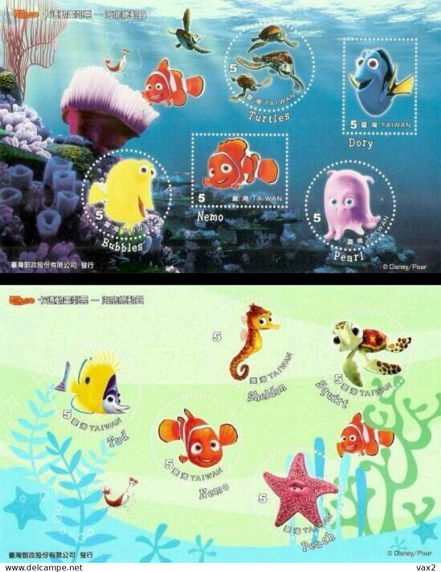 Taiwan 2008 S#3803-3804 Finding Nemo M/S MNH Cartoon Cinema Fauna Disney Marine Life Coral Fish Turtle Starfish - Neufs