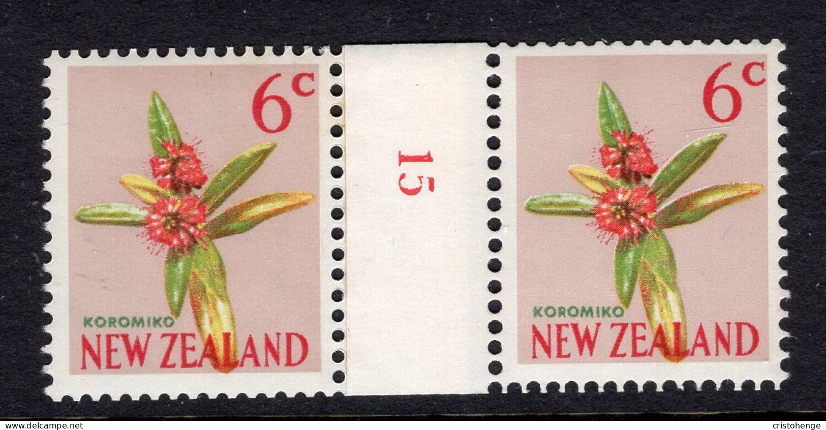 New Zealand 1967 Decimal Pictorials - Wmk. - Coil Pairs - 6c Koromiko - 15 - HM - Ongebruikt