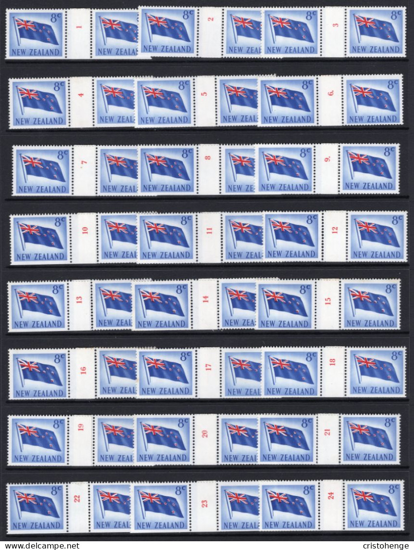 New Zealand 1967 Decimal Pictorials - Wmk. - Coil Pairs - 8c Flag - Set To 29 - MNH/LHM - Neufs