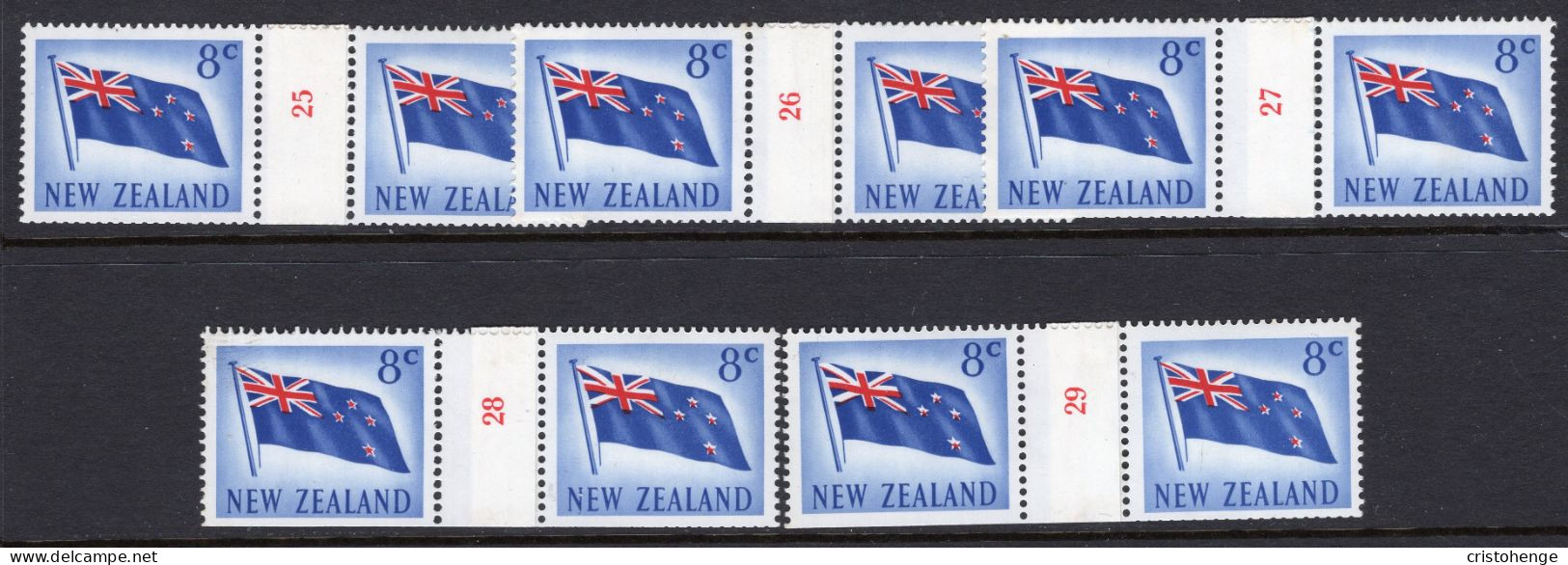 New Zealand 1967 Decimal Pictorials - Wmk. - Coil Pairs - 8c Flag - Set To 29 - MNH/LHM - Neufs