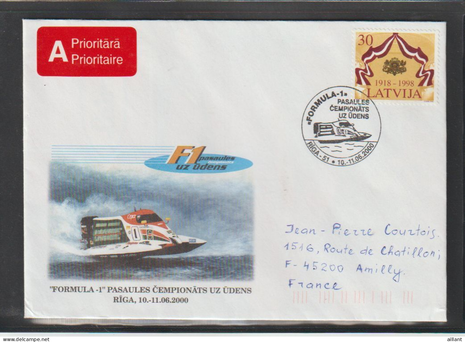 Lettonie. Latvia. 2000. FDC  Pour La France Cachet Illustré  Hors-bord. Outboard. Riga - Jet-Ski