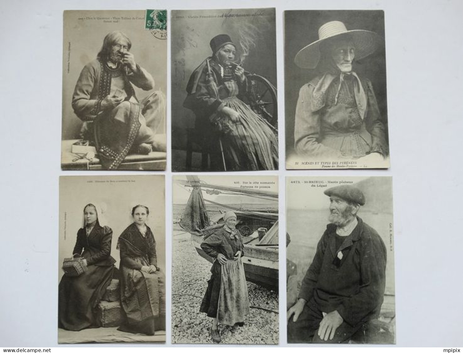 8 Cartes Postales Folklore Métier Quemeneur Filandière Types Des Pyrénées Costumes Batz Pécheur Légué Tarentaise Botrel - Collezioni E Lotti