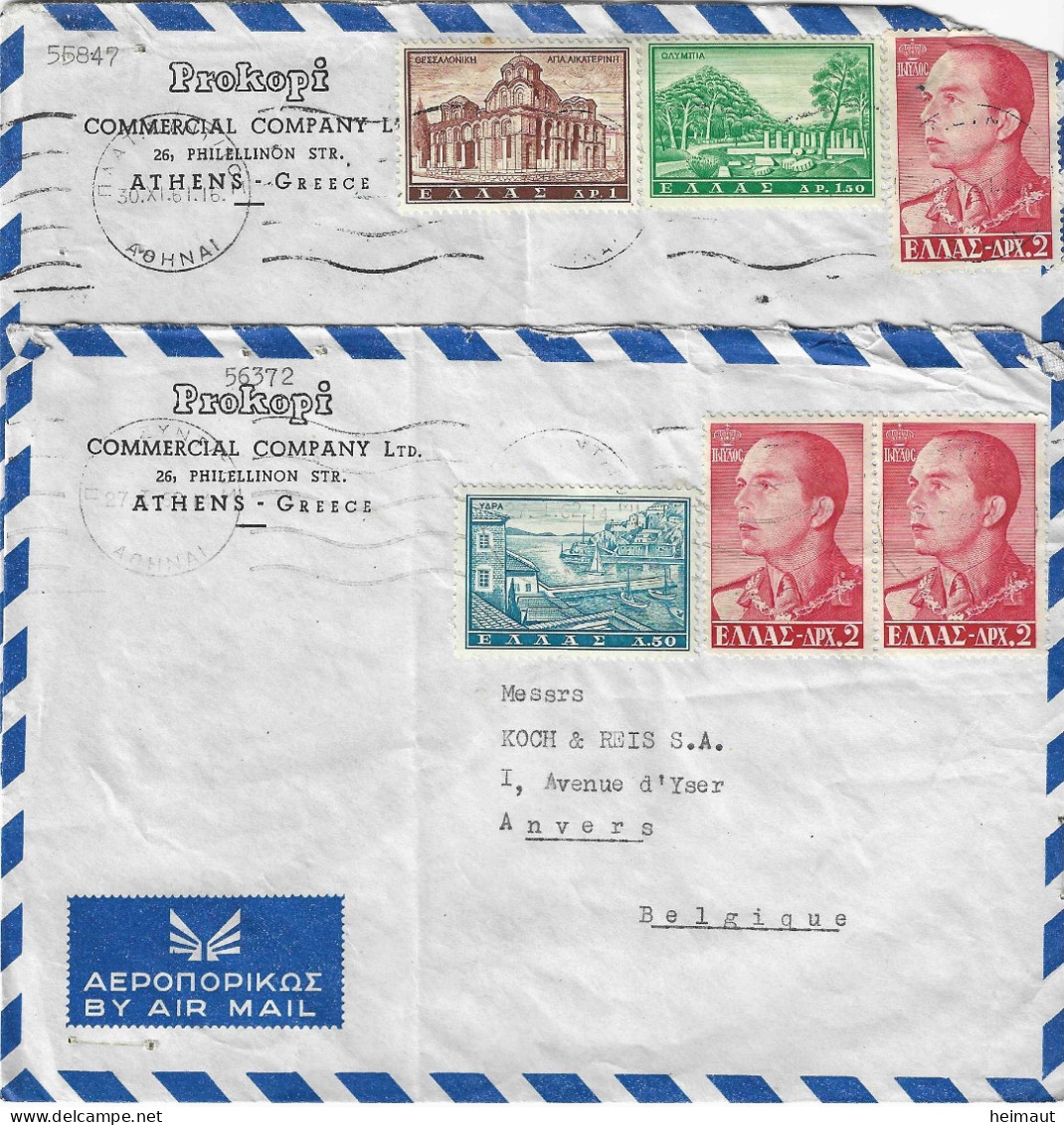D'Athènes Pour Anvers - Air Mail 1961 - 2 Enveloppes - Covers & Documents