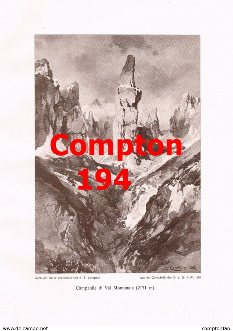 D101 194 E.T. Compton Campanile Val Montanaia Dolomiten Kunstblatt 1905 !! - Other & Unclassified