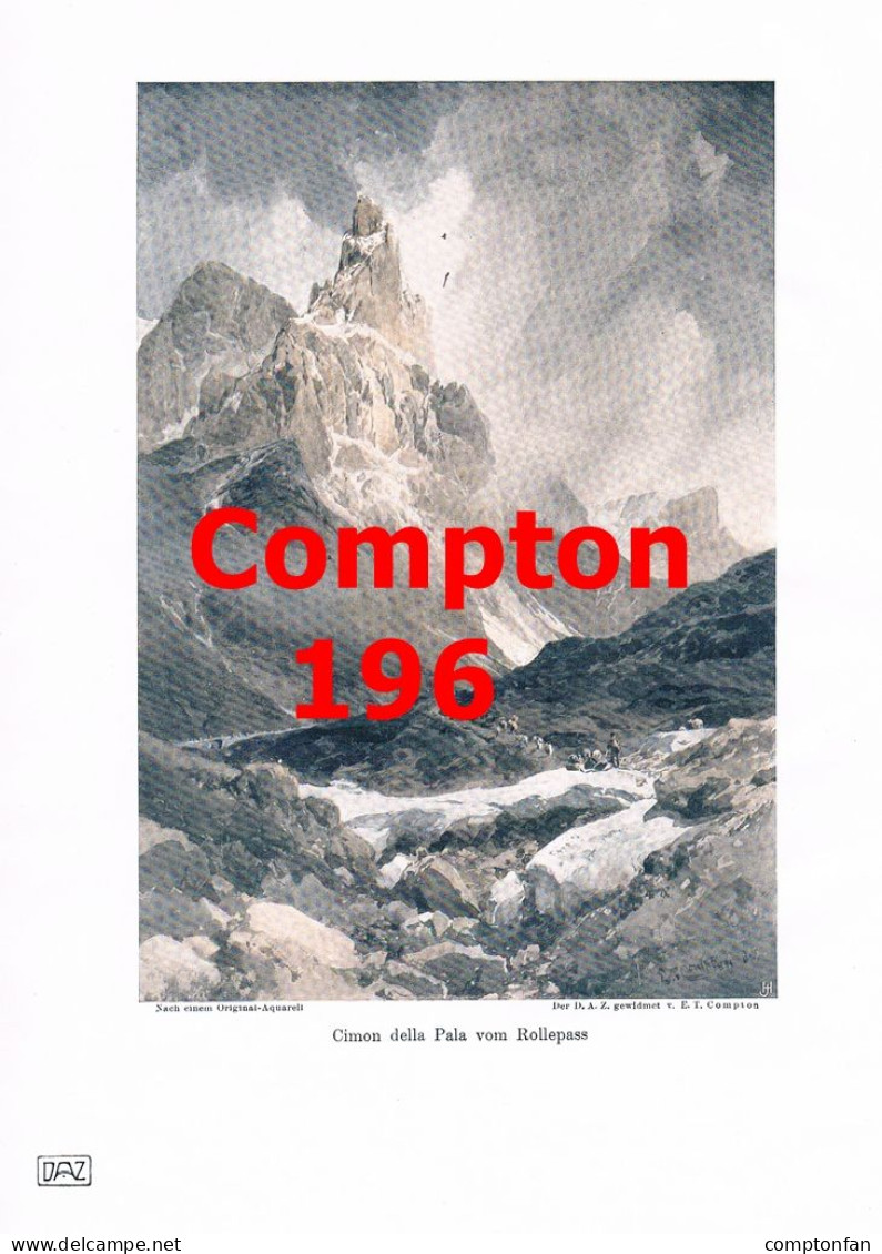 D101 196 E.T. Compton Cimon Della Pala Rollepass Dolomiten Kunstblatt 1905 !! - Altri & Non Classificati