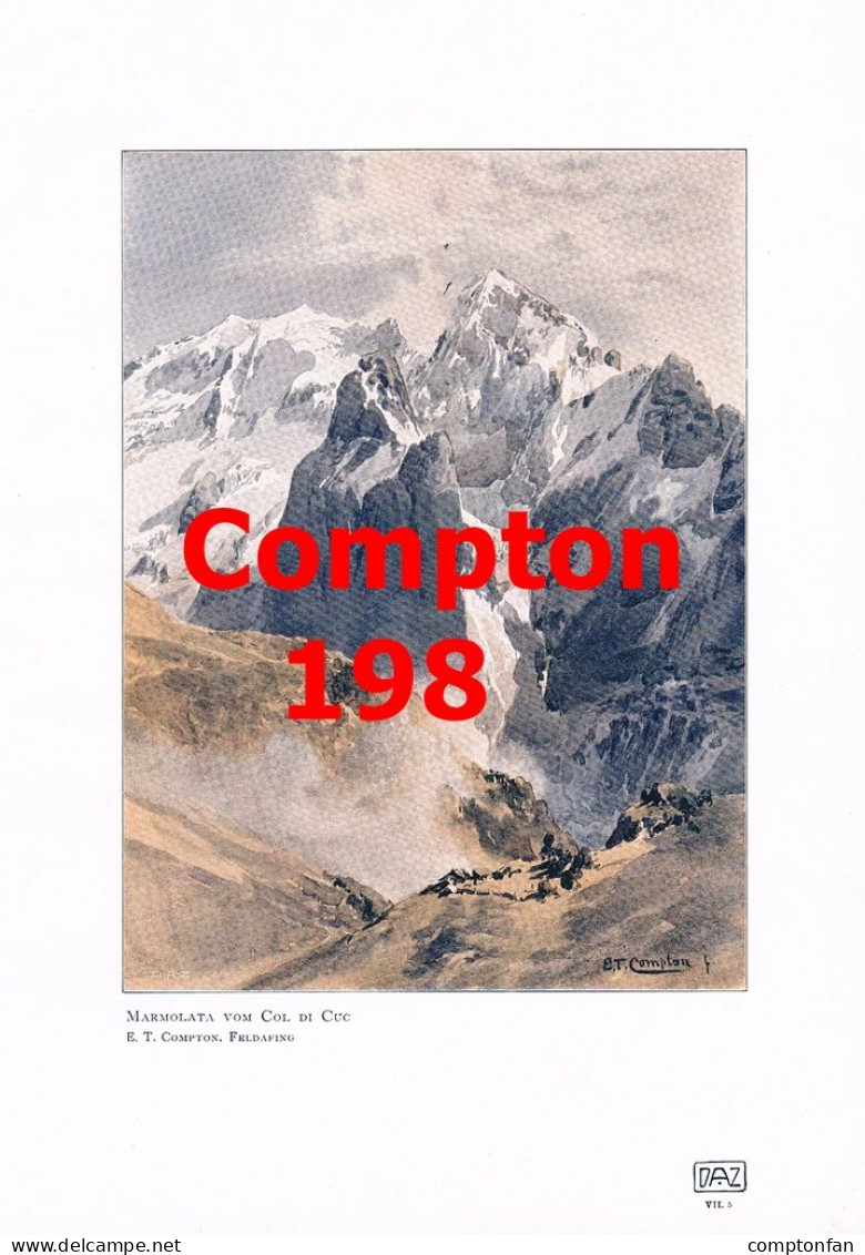 D101 198 E.T. Compton Marmolata Marmolada Dolomiten Kunstblatt 1907 !! - Altri & Non Classificati