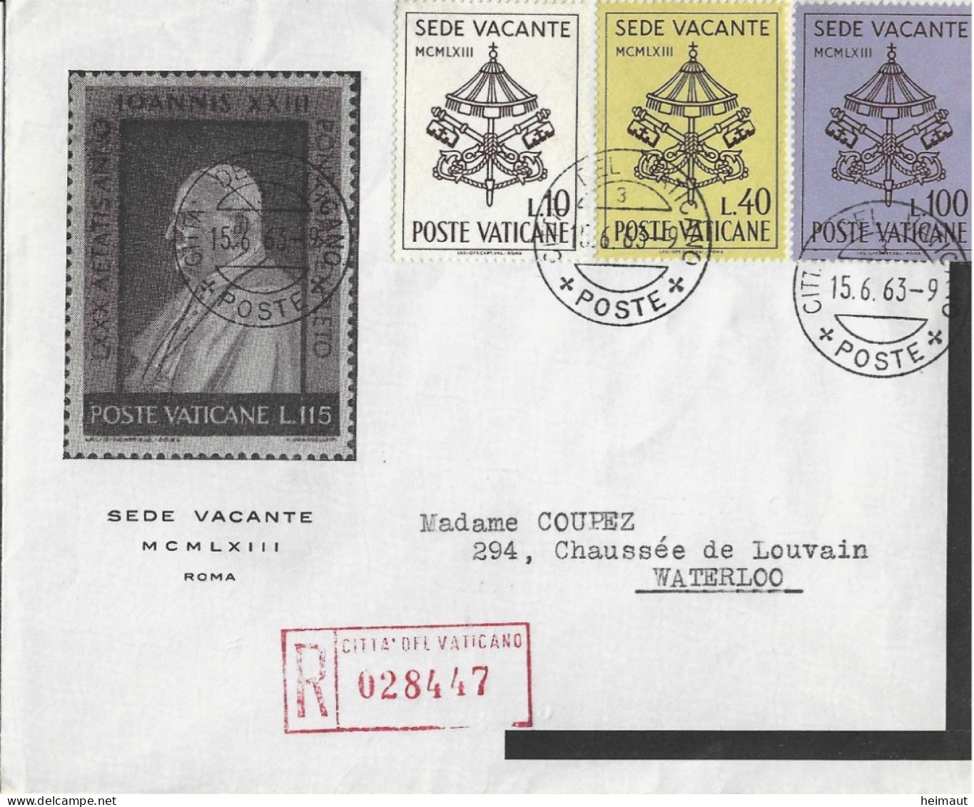 Enveloppe Recommandée 1963 Sede Vacante - Machines à Affranchir (EMA)
