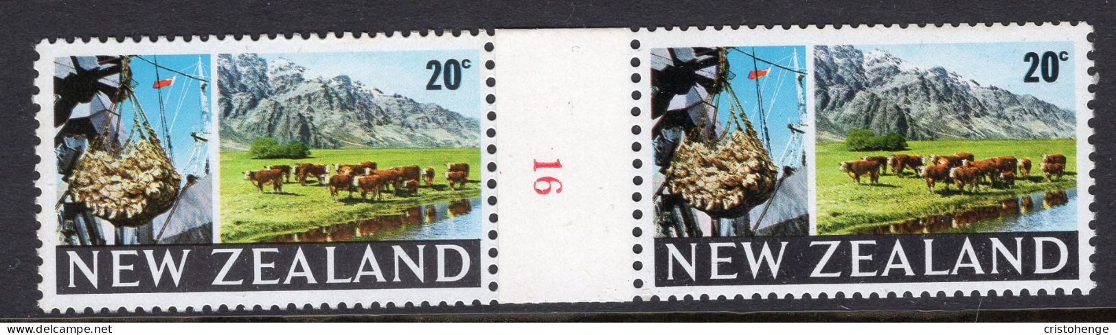 New Zealand 1967-70 Decimal Pictorials - Coil Pairs - 20c Cattle & Beef - 16 - MNH - Nuevos