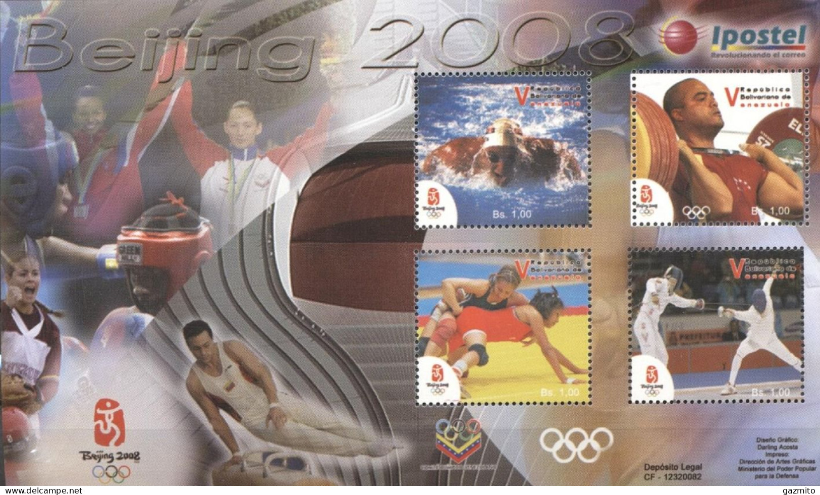 Venezuela 2008, Olympic Games In Benjing, Swimming, Fency, Fight, 4val In BF - Ohne Zuordnung