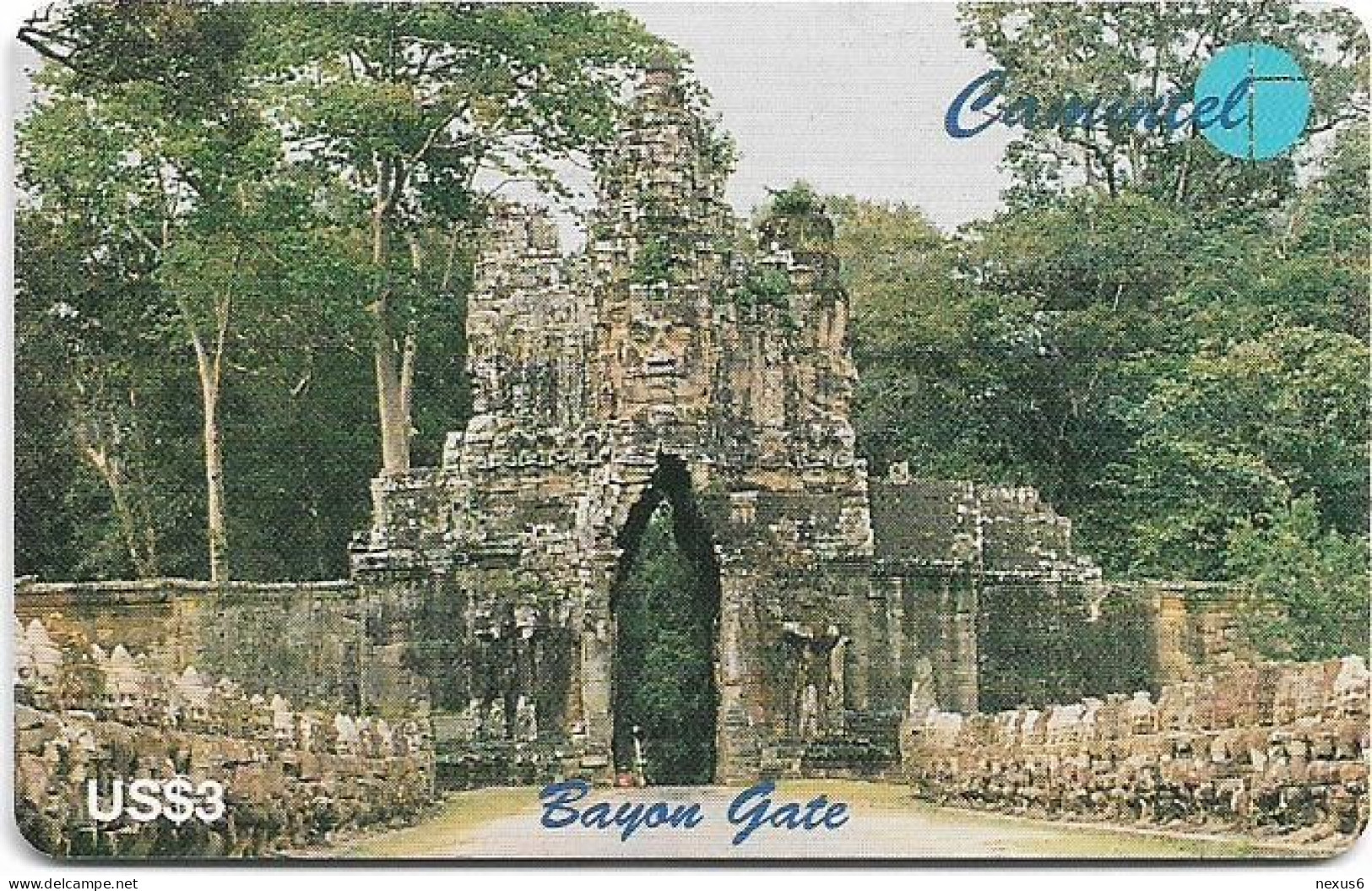 Cambodia - Camitel - Bayon Gate, 3$, Used - Cambodja