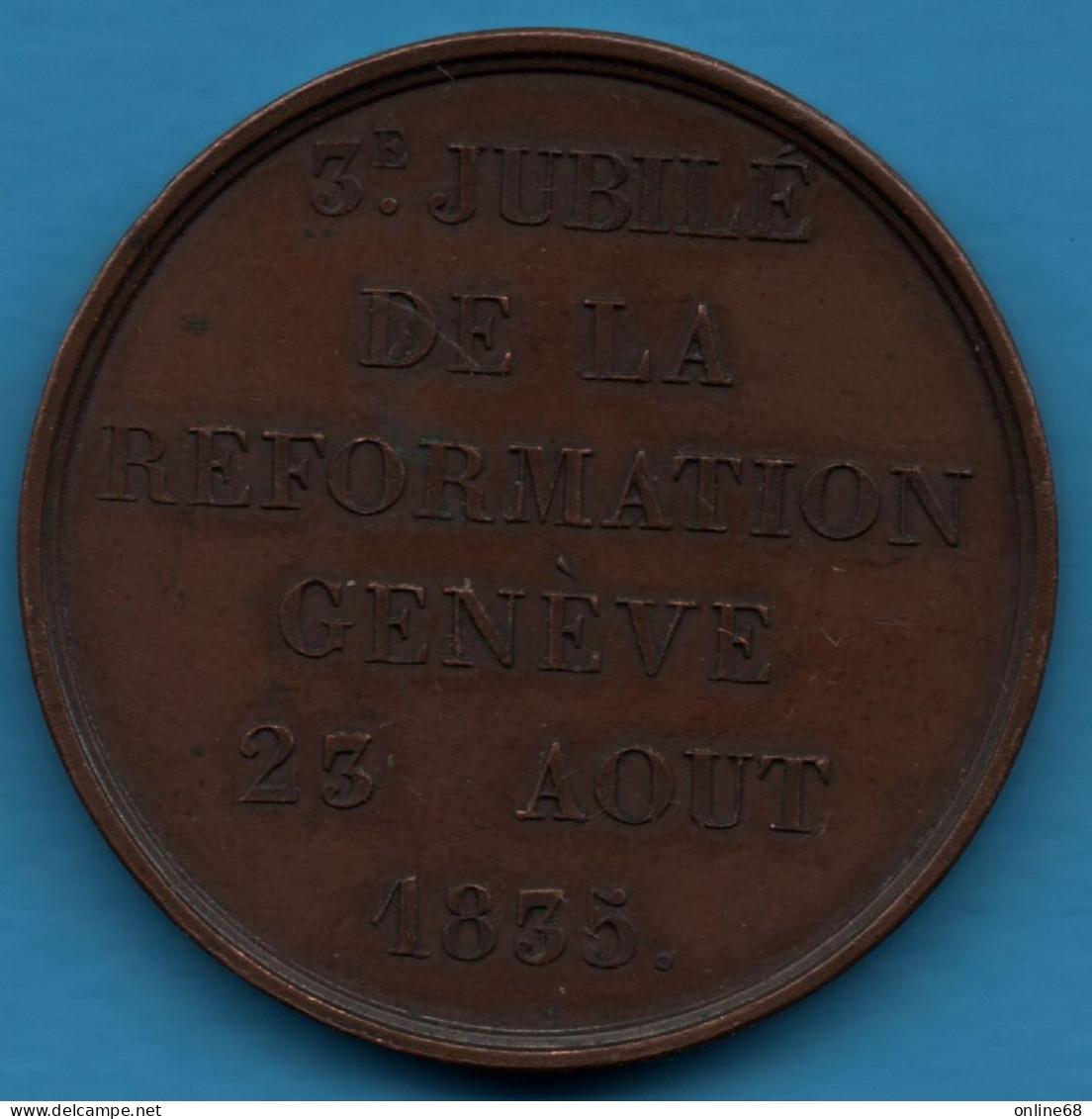 SWITZERLAND SUISSE MEDAILLE 3E. JUBILÉ DE LA REFORMATION GENÈVE 1835 POST TENEBRAS LUX IHS SAINTE BIBLE - Firma's