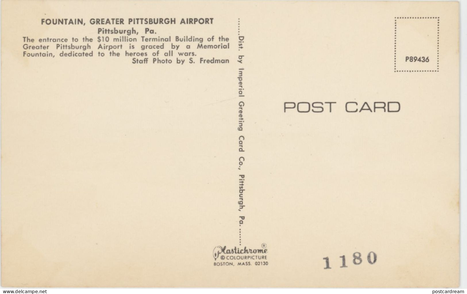 Pittsburgh PA Entrance AIrport Terminal Building Fountain Postcard - Pittsburgh