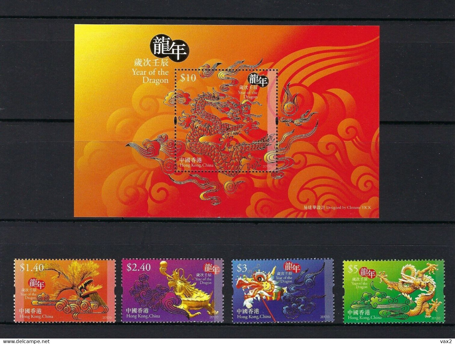 Hong Kong 2012 S#1482-1486 Year Of The Dragon Set+M/S MNH Fauna Zodiac Unusual (embossed Foil) - Unused Stamps