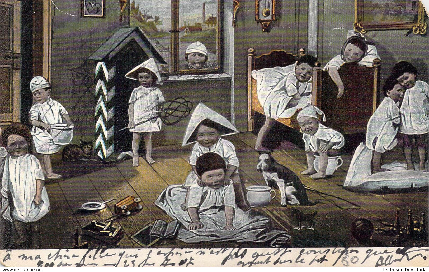 ENFANTS - Dessin D'enfants - Chien - Maison - Carte Postale Ancienne - Kindertekeningen