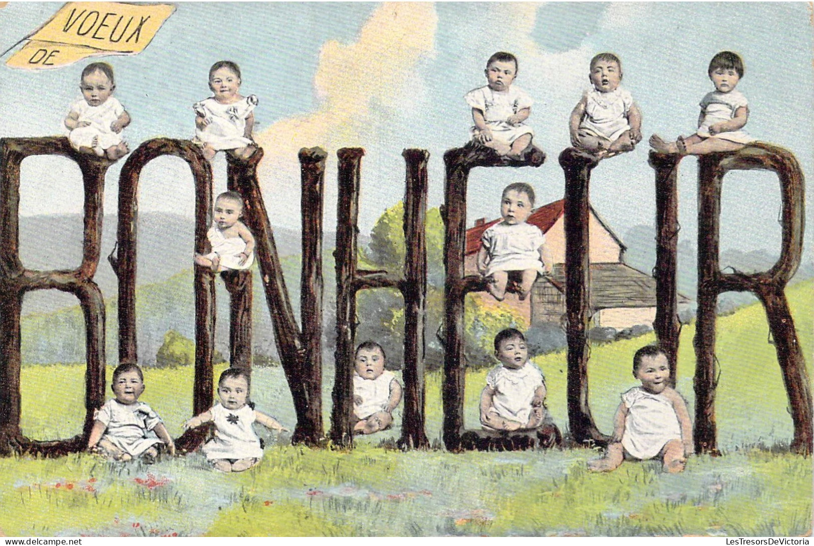 ENFANTS - Dessin D'enfants - Vœux De Bonheur - Carte Postale Ancienne - Disegni Infantili