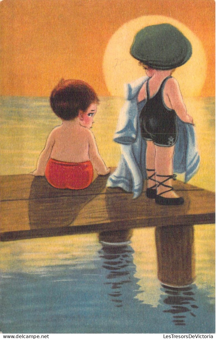 ENFANTS - Dessin D'enfants - Fille - Garçon - Soleil - Carte Postale Ancienne - Kindertekeningen