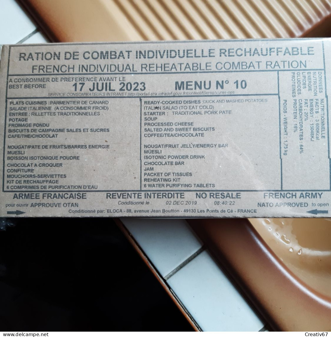 Equipment - Ration Militaire Neuve sous Blister N°10