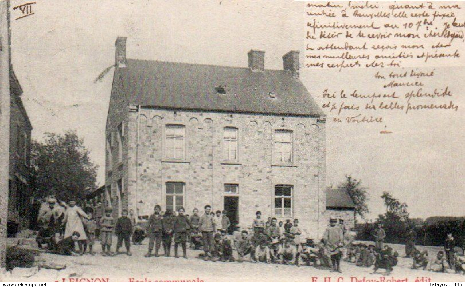 Leignon  Ecole Communale  Super Animée Voyagé En 1905 - Ciney